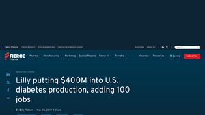 Lilly putting $400M into U.S. diabetes production, adding 100 jobs - humalog manufacturer