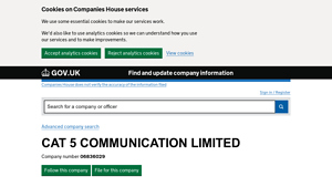 CAT 5 COMMUNICATION LIMITED overview - Companies House - cat5 company