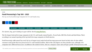 Food Processing's Top 100 - 2023 - value of a small specialty food manufacturer