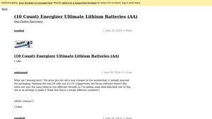 (10 Count) Energizer Ultimate Lithium Batteries (AA) - Woot - aa lithium batteries bulk