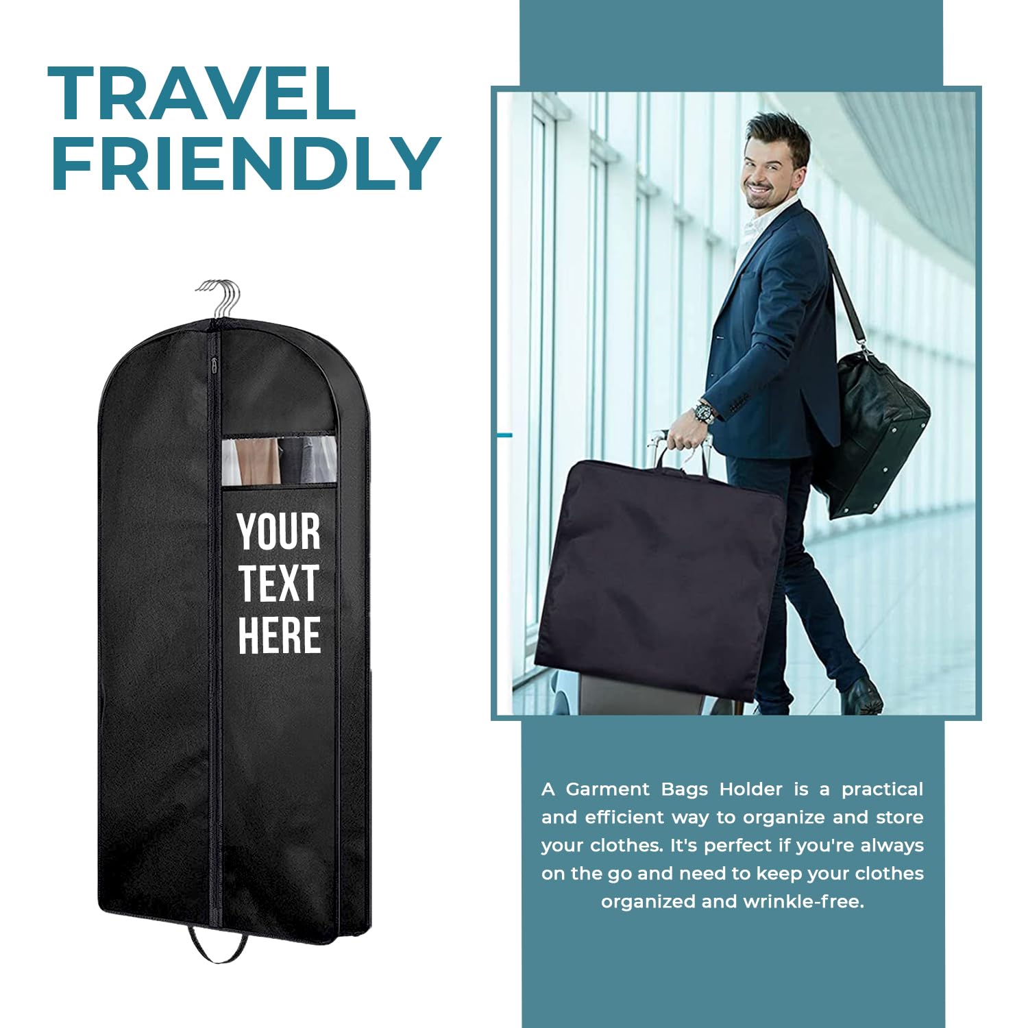 A relevant stock photo of garment bag custom in a typical setting.