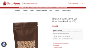 Brown Satin Stand-Up Pouches (Pack of 100) - stand up pouches bulk
