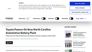 Toyota Powers On New North Carolina Automotive Battery Plant - battery factory