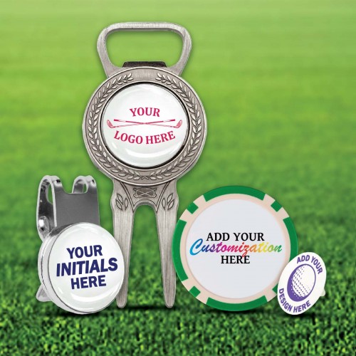 A relevant stock photo of golf accessories custom in a typical setting.