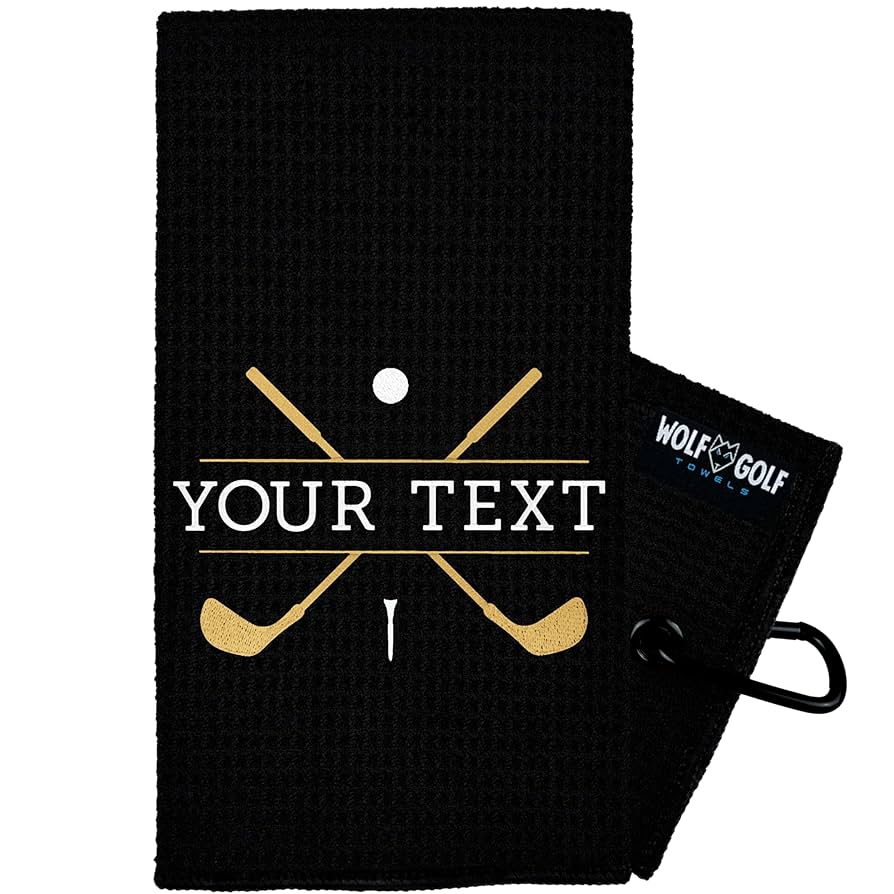 A relevant stock photo of golf towels custom in a typical setting.
