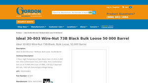 Ideal 30-803 Wire-Nut 73B Black, Bulk Loose, 50000 Barrel - wire nuts bulk