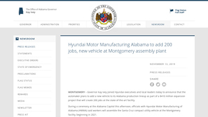 Hyundai Motor Manufacturing Alabama to add 200 jobs, new vehicle at ... - calera al to hyundai motor manufacturer