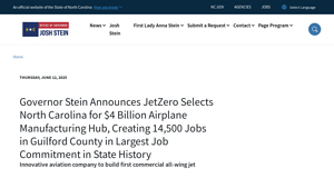 Governor Stein Announces JetZero Selects North Carolina for $4 Billion ... - aerospace manufacturer news