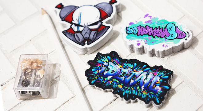 A relevant stock photo of graffiti stickers custom in a typical setting.
