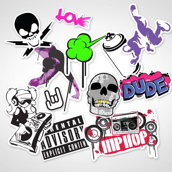 A relevant stock photo of graffiti stickers custom in a typical setting.