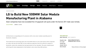 LG to Build New 500MW Solar Module Manufacturing Plant in ... - 500w solar panel factory