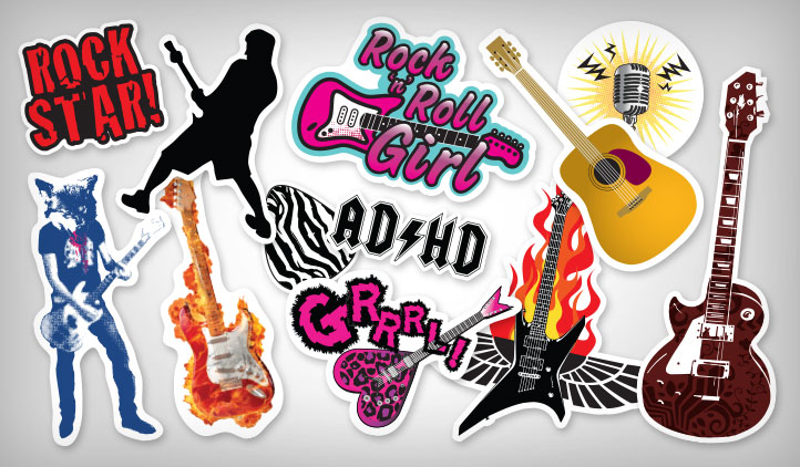 A relevant stock photo of guitar stickers custom in a typical setting.