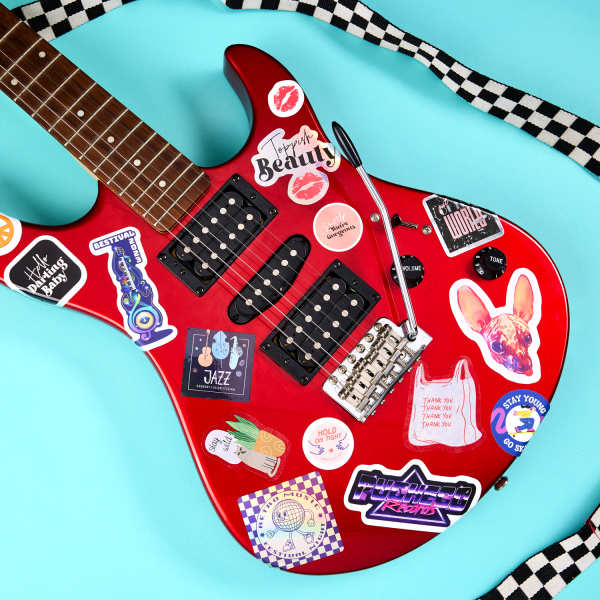 A relevant stock photo of guitar stickers custom in a typical setting.