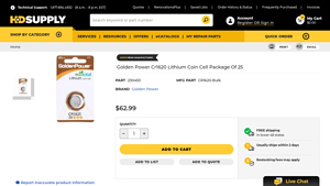 Golden Power Cr1620 Lithium Coin Cell Package Of 25 - HD Supply - cr1620 bulk