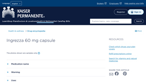 Ingrezza 60 mg capsule - Kaiser Permanente - ingrezza manufacturer