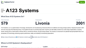 A123 Systems Overview, Headquarters, News | Highperformr - 123 battery company