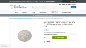 INTERSTATE Cr2025 Murata Sony Lithium Coin Cell - cr2025 bulk