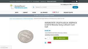 INTERSTATE Cr2016 Murata Sony Lithium Coin Cell - cr2016 bulk