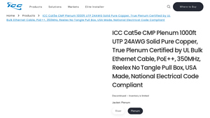 ICC Cat5e CMP Plenum 1000ft UTP 24AWG Solid Pure Copper ... - cat5e bulk