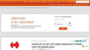 havells to set up cable manufacturing unit in karnataka | ICICIdirect - havells wire factory