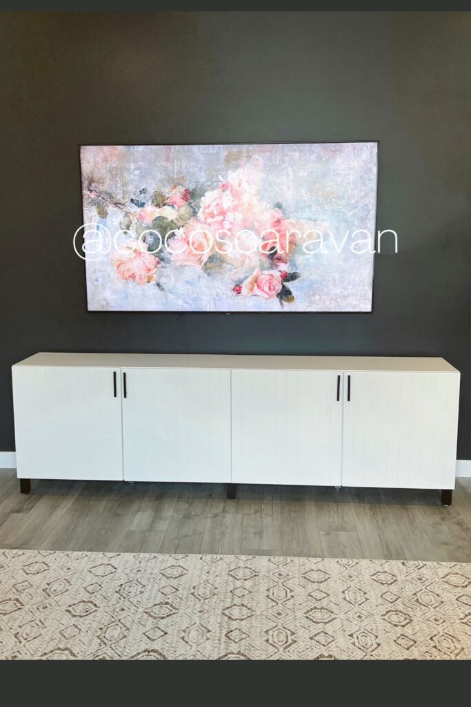 A relevant stock photo of ikea tv unit custom in a typical setting.
