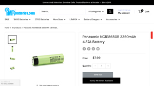 Panasonic NCR18650B 3350mAh 4.87A Battery - ncr18650b bulk