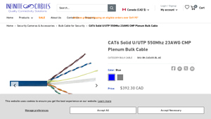 CAT6 Solid U/UTP 550Mhz 23AWG CMP Plenum Bulk Cable - Blue - cat6 bulk