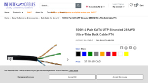 500ft 4 Pair CAT6 UTP Stranded 28AWG Ultra-Thin Bulk Cable FT4 - cat 6e cable bulk