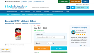 Energizer CR1616 Lithium Battery - Inkjet Wholesale - cr1616 battery bulk