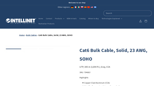Intellinet Cat6 Bulk Cable, Solid, 23 AWG, SOHO (704663) - cat6 bulk