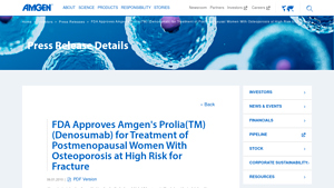 FDA Approves Amgen's Prolia(TM) (Denosumab) for Treatment of ... - prolia manufacturer