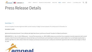 Amneal Completes Transition Agreement With Lannett Company To Begin ... - lannett drug manufacturer