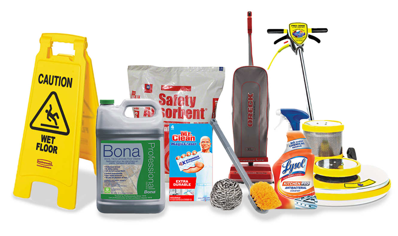A relevant stock photo of janitorial supplies supplier in a typical setting.