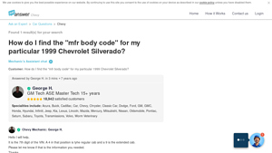 Find Chevrolet MFR Body Code - Quick Q&A Guide - JustAnswer - manufacturer body code
