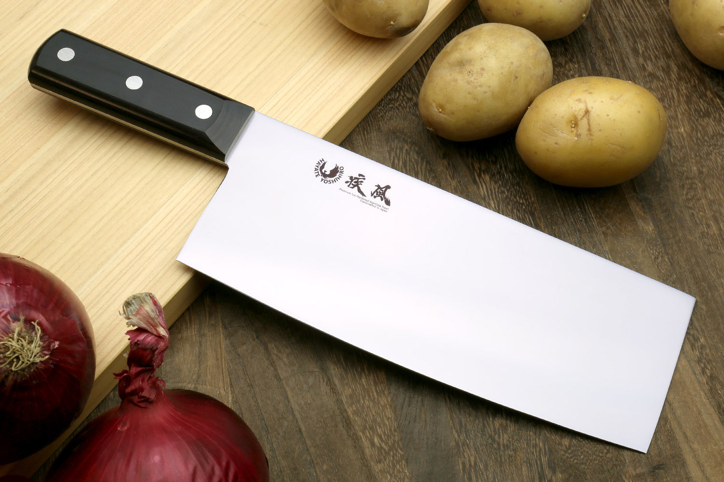 A relevant stock photo of knife china in a typical setting.