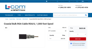 Coaxial Bulk RG6 Cable RG6/U, 1,000 foot Spool - RG6-1K - rg6 cable bulk