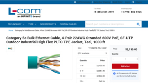 Category 5e Bulk Ethernet Cable, 4-Pair 22AWG Stranded 600V ... - cat 5 cable bulk