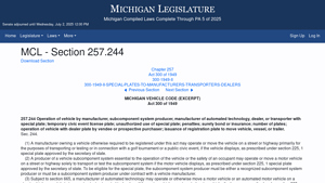 MCL - Section 257.244 - Michigan Legislature - manufacturer plate