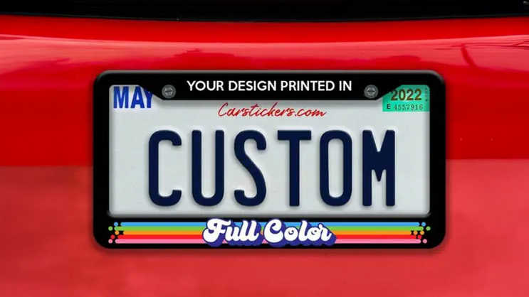 A relevant stock photo of license plate frame custom in a typical setting.