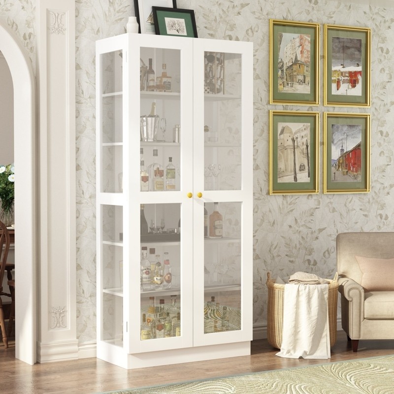 A relevant stock photo of living room cabinet china in a typical setting.