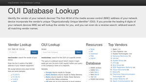 mac2vendor.com OUI database lookup - mac id manufacturer lookup