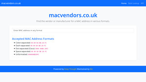 macvendors.co.uk | Find Vendor by MAC - find manufacturer from mac address