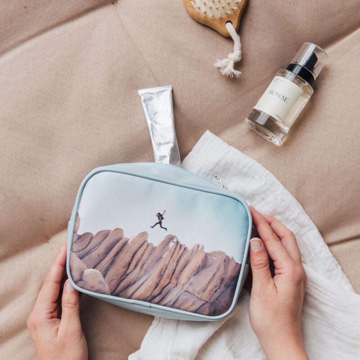A relevant stock photo of makeup bag custom in a typical setting.