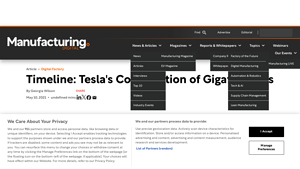 Timeline: Tesla's Construction of Gigafactories - Manufacturing Digital - tesla electric car factory