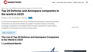 Top 20 Defense and Aerospace Companies in the World in 2025 - aerospace manufacturer