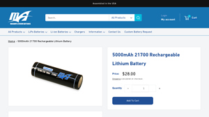 5000mAh 21700 Rechargeable Lithium Battery - MaxAmps - 21700 battery bulk