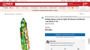Holiday Specs Look At Lights 3D Glasses Cardboard 1 pk (Pack of 75) - 3d glasses bulk