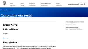 Cariprazine (oral route) - Mayo Clinic - vraylar manufacturer