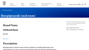 Brexpiprazole (oral route) - Mayo Clinic - rexulti manufacturer