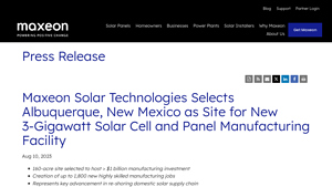 Maxeon Solar Technologies Selects Albuquerque, New Mexico as ... - sunpower solar panels factory